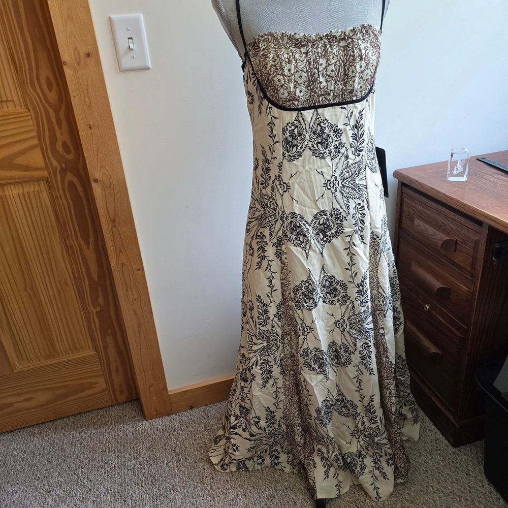 Lulus Emryn Beige Cottage Floral Maxi Dress Cream Brown Black Size M NWT Prairie